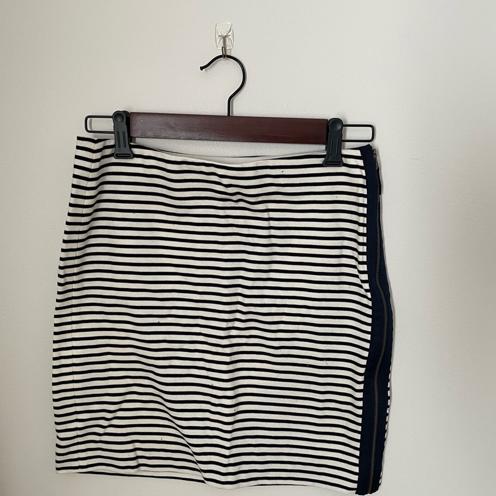 Madewell Eventide Zip Pencil Skirt - Navy and White Striped